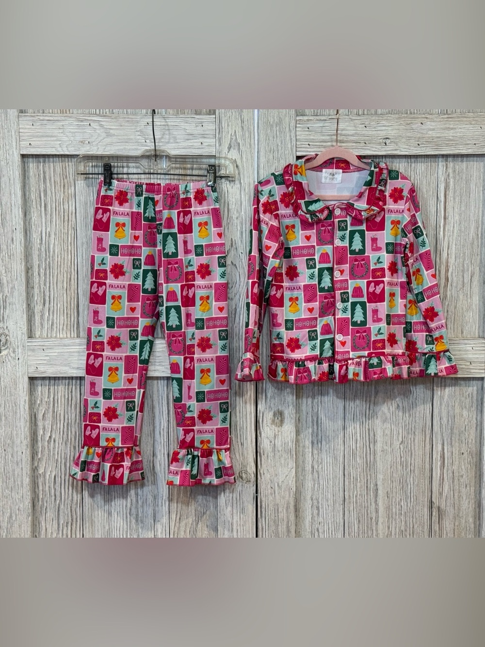 Lil Sisters Kids Pink Holiday Print Ruffle Pajama Set Sz 6T-7T